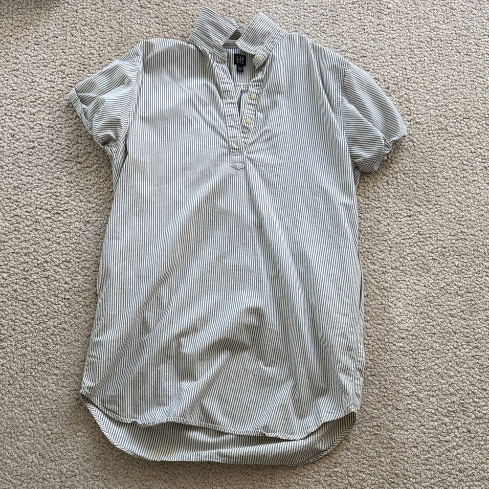 GAP Short-Sleeve Striped Button Placket dress - White & Navy